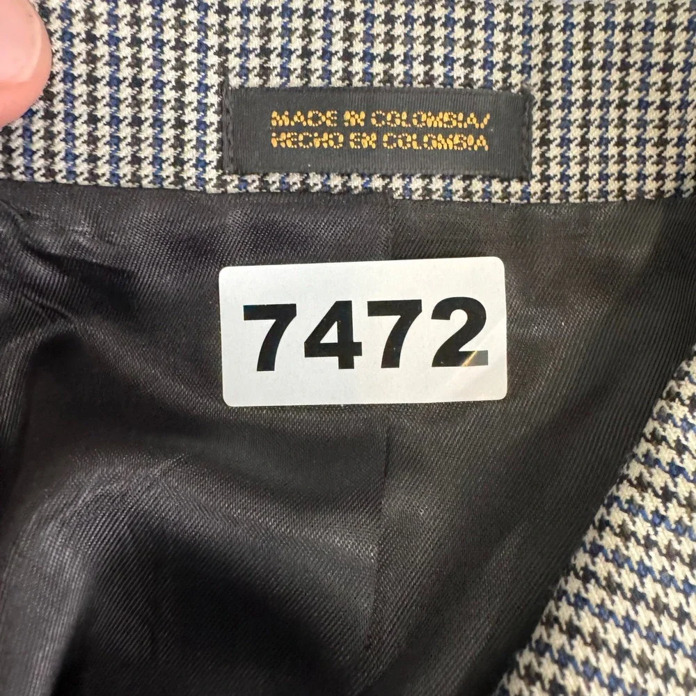 Vintage Stafford Blazer Mens 43R Grey Houndstooth Worsted Wool‎ Blend Sport Coat